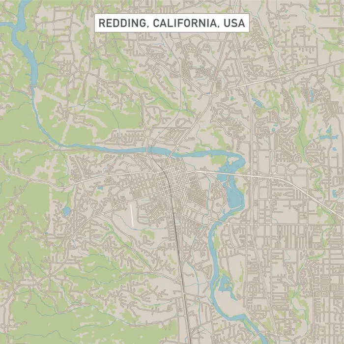Framed Print : Redding California US City Street Map Framed Print : Redding California US City Street Map
