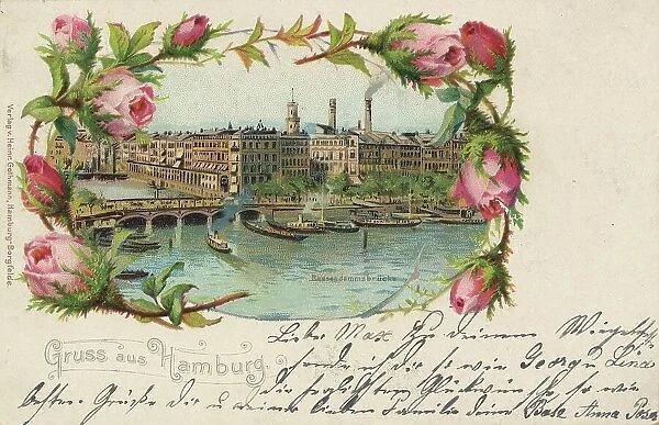 Reesendamm Bridge, Hamburg, Germany, postcard with text, view around ca 1910, historical, digital reproduction of a historical postcard, public domain, from that time, exact date unknown