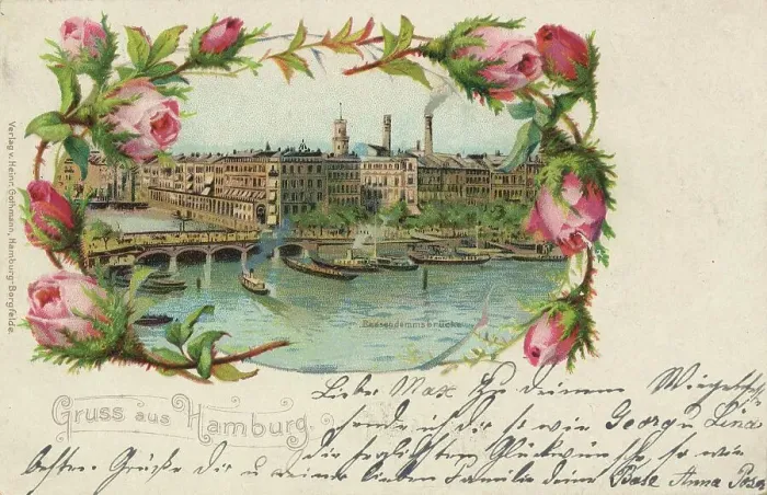 Framed Print : Reesendamm Bridge, Hamburg, Germany, postcard with text, view around ca 1910, historical, digital reproduction of a historical postcard, public domain, from that time, exact date unknown Framed Print : Reesendamm Bridge, Hamburg, Germany, postcard with text, view around ca 1910, historical, digital reproduction of a historical postcard, public domain, from that time, exact date unknown