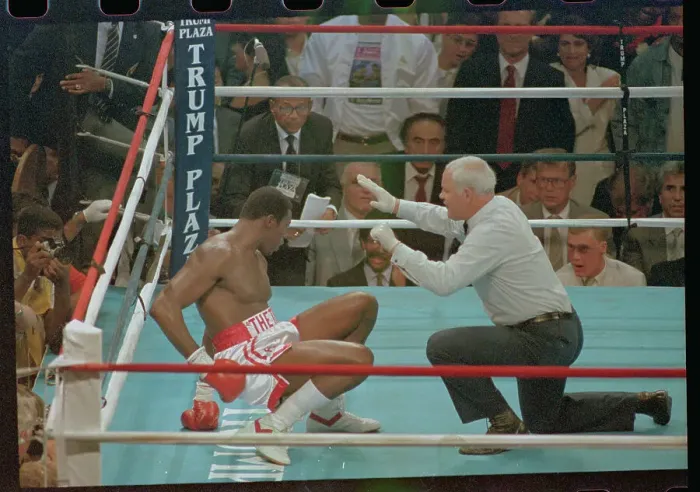 Framed Print : Referee Counting Out Boxer Carl Williams Framed Print : Referee Counting Out Boxer Carl Williams