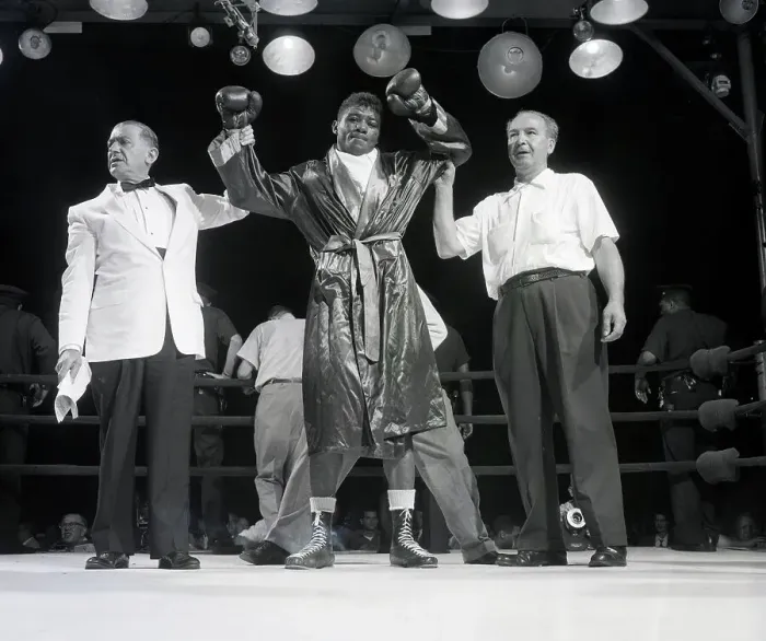 Framed Print : Referee and Trainer Raise Floyd Patterson's Hands