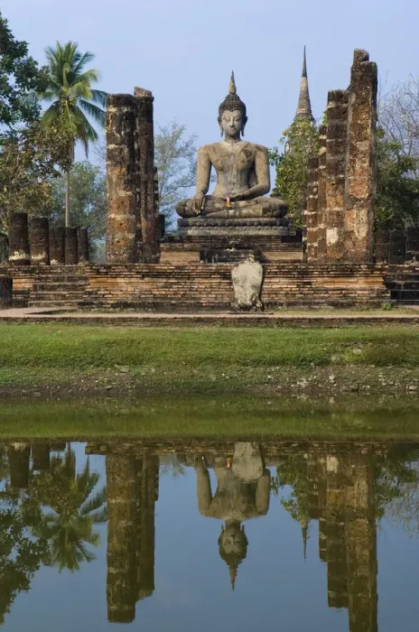 Framed Print : Reflection of buddha statue in pond, Thailand