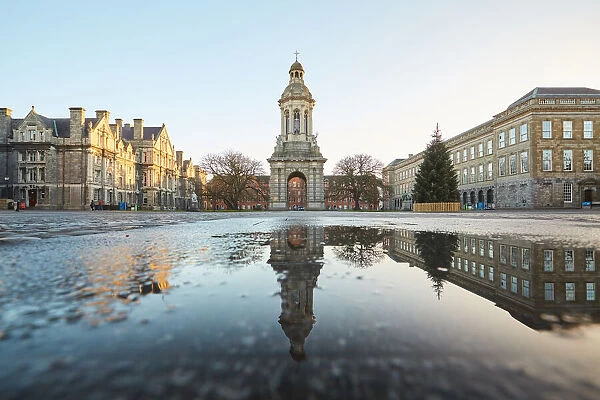 A reflection of the Campanile in Trinity College, Dublin City, Ireland