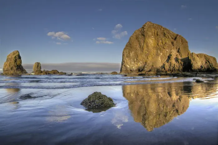 Framed Print : Reflection of Haystack Rock at Cannon Beach Framed Print : Reflection of Haystack Rock at Cannon Beach