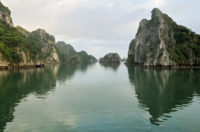 Framed Print : Reflection of karst islands in Bai Tu Long Bay