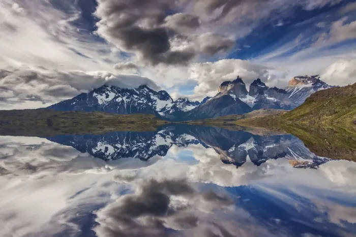 Framed Print : Reflection in Lake Pehoe, Torres del Paine, Chile Framed Print : Reflection in Lake Pehoe, Torres del Paine, Chile