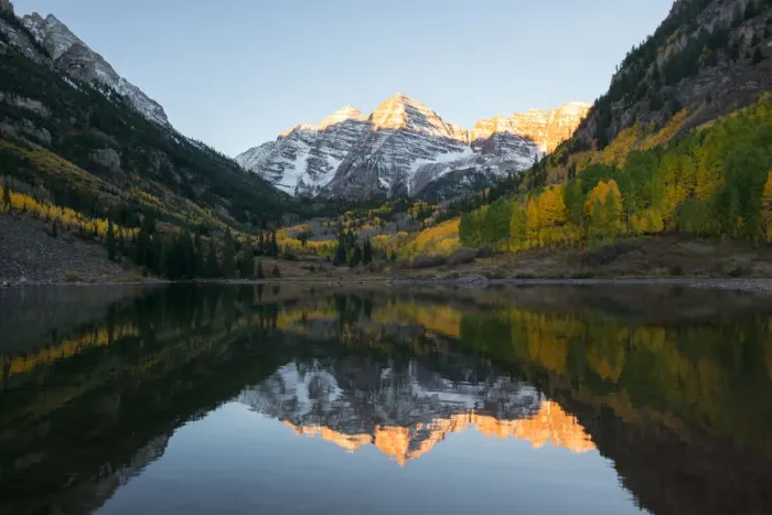 Framed Print : Full reflection of Maroon bells autumn, Colorado Framed Print : Full reflection of Maroon bells autumn, Colorado