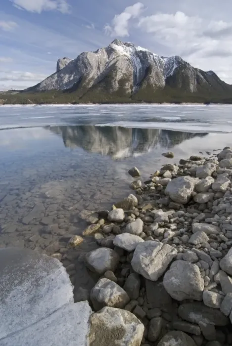 Framed Print : Reflection Of A Mountain In Frozen Abraham Lake Framed Print : Reflection Of A Mountain In Frozen Abraham Lake