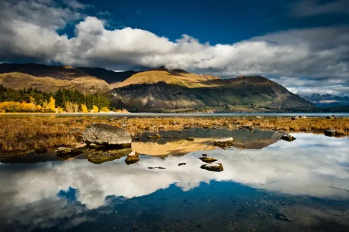 Framed Print : Reflection on mountain at lake Wanaka Framed Print : Reflection on mountain at lake Wanaka