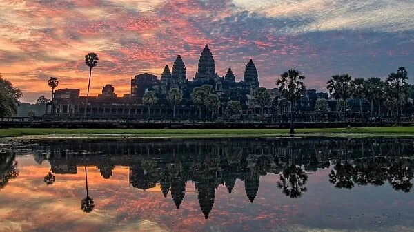 Reflection of sunrise at Angkor Wat, Siem reap, Cambodia