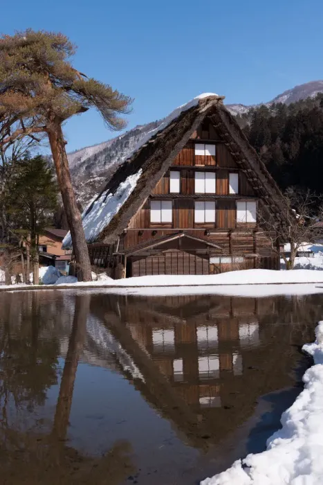 Framed Print : The reflection of traditional house in Shirakawa-go village, Japan Framed Print : The reflection of traditional house in Shirakawa-go village, Japan