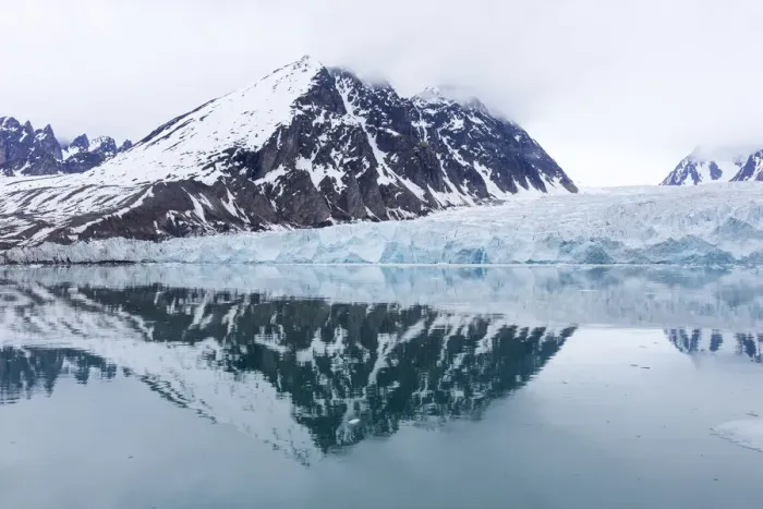 Framed Print : Reflections of mountains and Monaco glacier, Spitsbergen, Svalbard, Norway Framed Print : Reflections of mountains and Monaco glacier, Spitsbergen, Svalbard, Norway