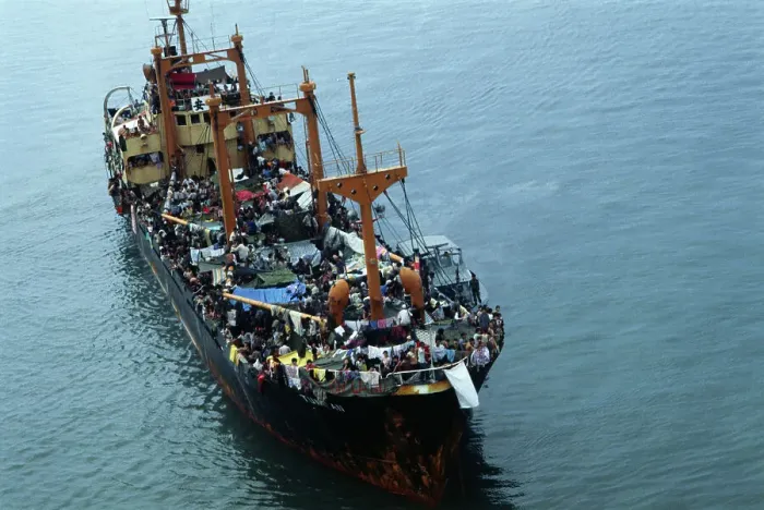 Framed Print : Refugees Aboard a Ship Framed Print : Refugees Aboard a Ship