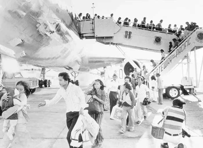 Framed Print : Refugees Arriving in California Framed Print : Refugees Arriving in California