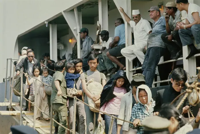 Framed Print : Refugees Disembark Ship Framed Print : Refugees Disembark Ship