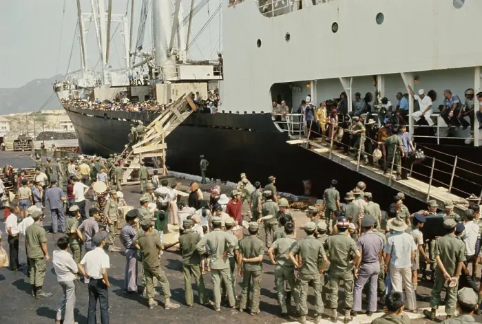 Framed Print : Refugees Disembark Ship Framed Print : Refugees Disembark Ship