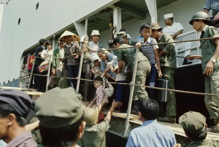 Framed Print : Refugees Disembark Ship Framed Print : Refugees Disembark Ship
