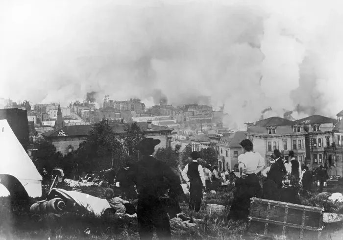 Framed Print : Refugees Watching Fire From A Hill