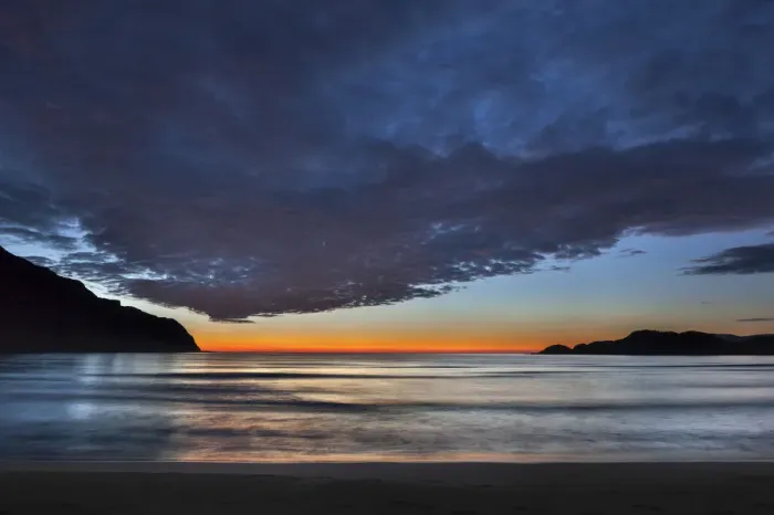 Framed Print : Refviksanden Beach on the island of Vagsoy in the evening light, Vagsoy island, Sogn og Fjordane, Norway