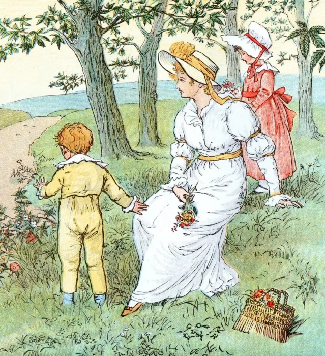 Framed Print : Regency period mother and children in the countryside Framed Print : Regency period mother and children in the countryside