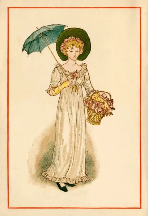 Framed Print : Regency-style young woman - Kate Greenaway, 1884 Framed Print : Regency-style young woman - Kate Greenaway, 1884