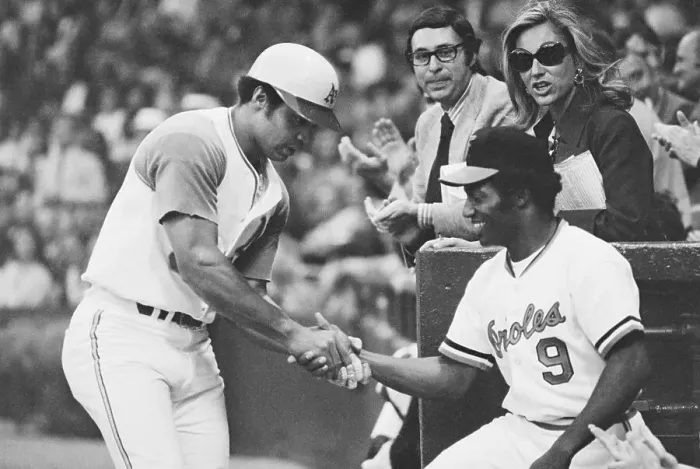 Framed Print : Reggie Jackson Congratulates Don Buford Framed Print : Reggie Jackson Congratulates Don Buford