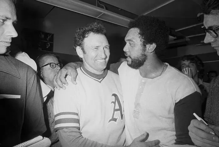 Framed Print : Reggie Jackson Embracing Alvin Dark Framed Print : Reggie Jackson Embracing Alvin Dark