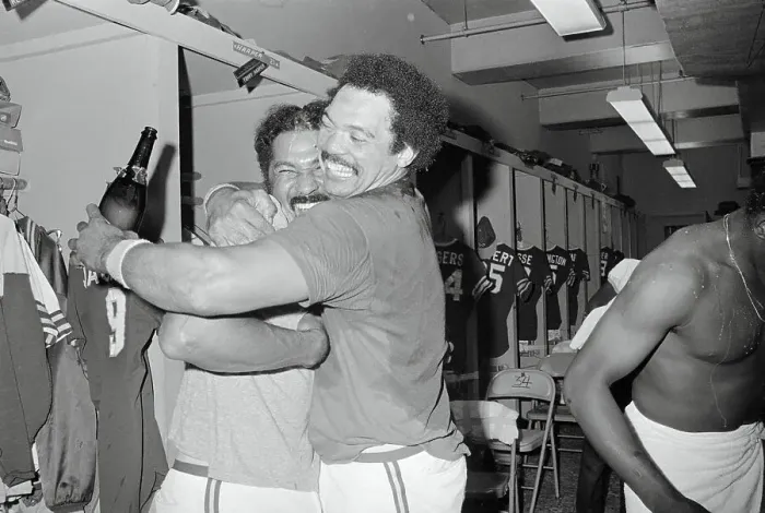 Framed Print : Reggie Jackson Hugging Billy Williams Framed Print : Reggie Jackson Hugging Billy Williams