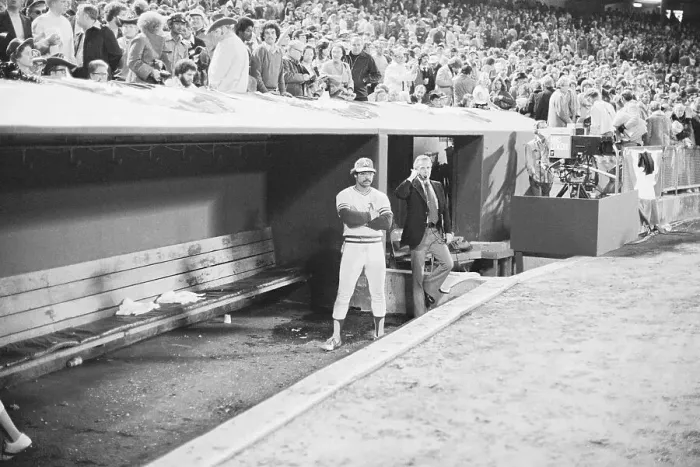 Framed Print : Reggie Jackson Watching Red Sox Celebrating Framed Print : Reggie Jackson Watching Red Sox Celebrating