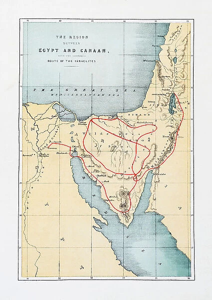 The regions between Map of Egypt and Canaan (Route of the Israelites) Holy Land Maps 1860