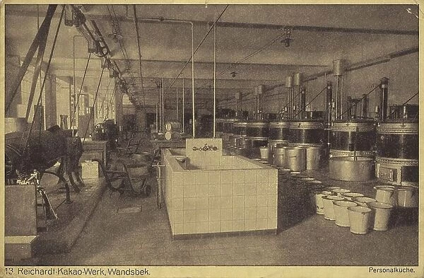 Reichardt Kakaowerk, Wandsbek, staff kitchen, Hamburg, Germany, postcard with text, view around ca 1910, historical, digital reproduction of a historical postcard, public domain, from that time, exact date unknown