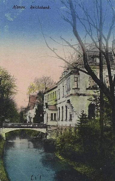 Reichsbank in Hanau, Hesse, Germany, postcard with text, view around ca 1910, historical, digital reproduction of a historical postcard, public domain, from that time, exact date unknown