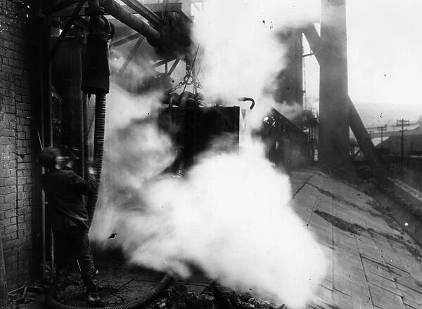 Steam. circa 1910: A release of steam at the Bargoed Colliery in Wales