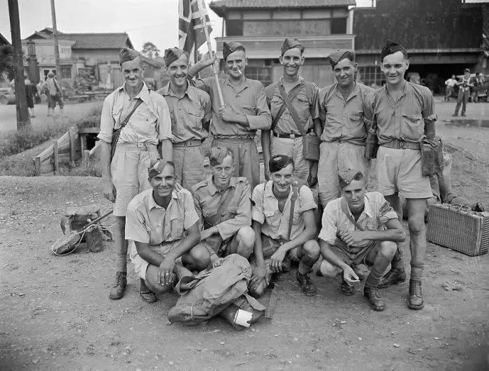 Framed Print : Released Canadian Prisoners Posing at Camp Framed Print : Released Canadian Prisoners Posing at Camp