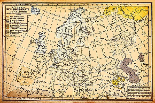 Religion map of Europe, 19th century