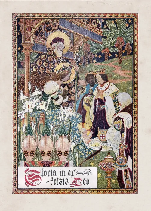 Framed Print : Religious painting three Saints visiting Jesus and Maria