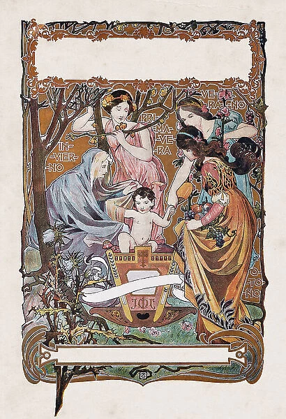Religious painting showing Jesus as Baby surrounded by women