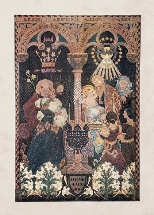 Framed Print : Religious painting Simon baptizing Baby Jesus in church Framed Print : Religious painting Simon baptizing Baby Jesus in church