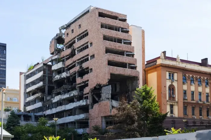 Framed Print : Remains of a government building bombed by NATO during the Yugoslav wars, Savski Venac, New Belgrade, Belgrade, Serbia Framed Print : Remains of a government building bombed by NATO during the Yugoslav wars, Savski Venac, New Belgrade, Belgrade, Serbia