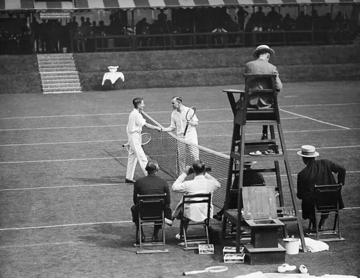 Framed Print : Rene Lacoste Congratulating Gerald Patterson at Davis Cup Framed Print : Rene Lacoste Congratulating Gerald Patterson at Davis Cup