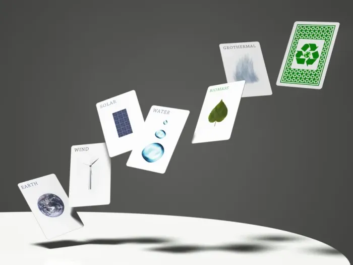 Framed Print : Renewable energy playing card in mid-air Framed Print : Renewable energy playing card in mid-air
