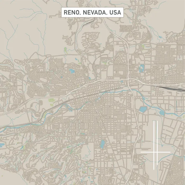 Framed Print : Reno Nevada US City Street Map Framed Print : Reno Nevada US City Street Map
