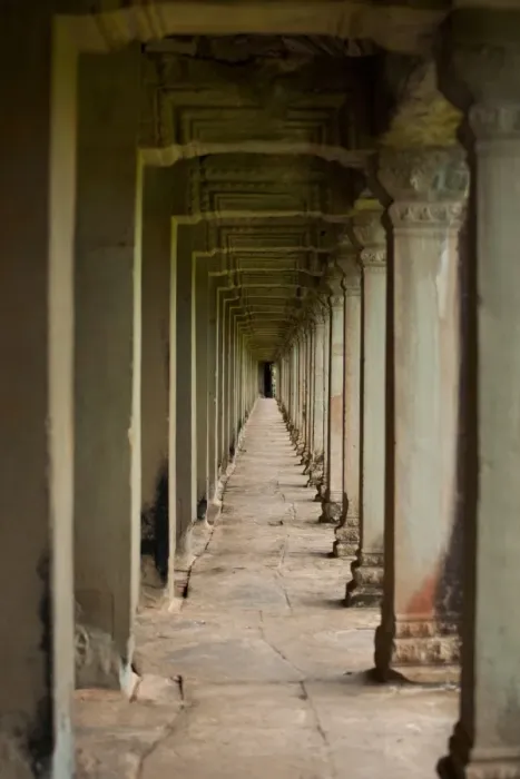 Framed Print : Repetition Stone Pillar Hallway Angkor Temple