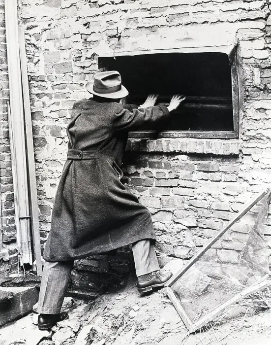 Framed Print : Reporter Examines Window of Cocoanut Grove Framed Print : Reporter Examines Window of Cocoanut Grove