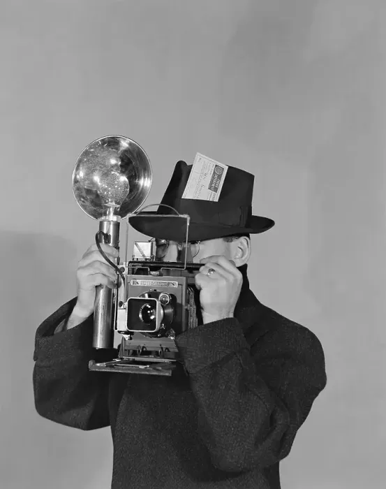 Framed Print : Reporter with Speed Graphic Camera Framed Print : Reporter with Speed Graphic Camera