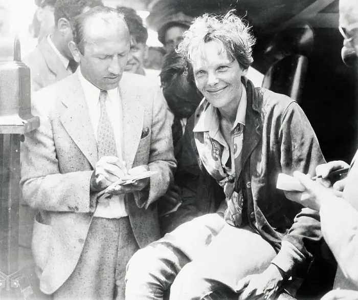 Framed Print : Reporters Interviewing Amelia Earhart Framed Print : Reporters Interviewing Amelia Earhart