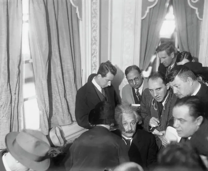 Framed Print : Reporters Surrounding Albert Einstein