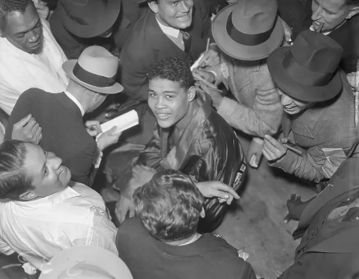 Framed Print : Reporters Surrounding Joe Louis Framed Print : Reporters Surrounding Joe Louis