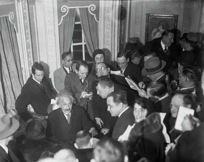 Framed Print : Reporters Surrounding Physicist Albert Einstein Framed Print : Reporters Surrounding Physicist Albert Einstein