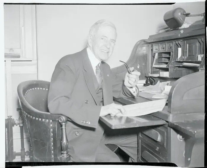 Framed Print : Representative John Steven McGroaty Sitting at Desk With Pipe Framed Print : Representative John Steven McGroaty Sitting at Desk With Pipe